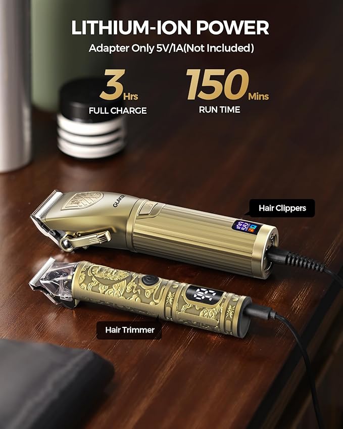 GLAKER Hair Clippers for Men,Professional Mens Hair Clippers Cordless Clippers for Hair Cutting, Hair Clippers and Hair Trimmer Kit Zero Gap Trimmer with LED Display 15 Guide Combs