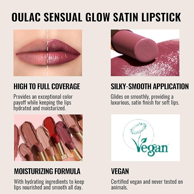 Oulac Color Rich Satin Lipstick - Medium Brown Full Coverage Lip Color, Creamy Silky-Smooth, Moisturizing, Satin Matte Finish, Infused With Shea Butter, Vegan & Clean Beauty, 4g, SG15 Barbara