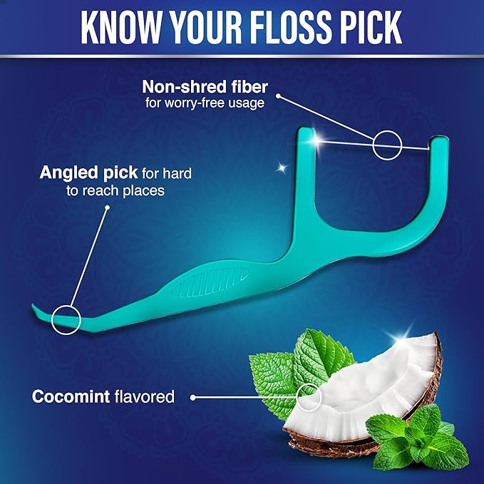 GuruNanda Fresh Floss Dental Picks - Non- Shred Thread with Angled Pick for Effective Plaque Removal - Dentist Recommened - Travel Friendly for Adults & Kids - 60 Pack
