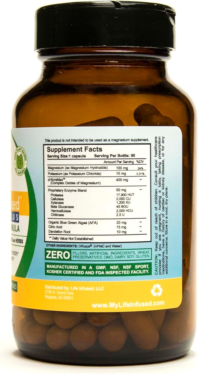 Life Infused Cleanse Infused Plus - Premium Natural Colon Cleanser with Oxygenated Magnesium, Herbs, and Enzymes, Helps Relieve Constipation Gently, Detoxifies Blood, Colon, Liver & Kidneys (90 Caps)