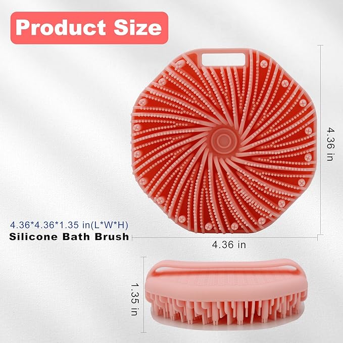 Silicone Body Scrubber, Exfoliating Body Scrubber for All Skin Types, Handheld Shower Brush with Rich Lathering and Easy Cleaning (Pink)