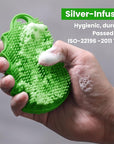 Silicone Body Scrubber Silver-Infused Dual-Sided 3-in-1 for Shower, Body Cleaning+Massage+Exfoliator Body Brush Buffer for Men and Women, Silicone Loofah, Non-Slip Handle (Green)