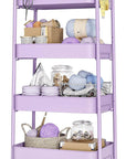 TOOLF 4-Tier Metal Rolling Cart with Wheels, Storage Utility Organizer Cart for Kitchen, Bathroom, Office, Baby Essentials & Makeup - Lockable Casters, Easy Assembly, Large Capacity, Purple