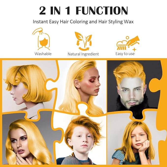 Gold Temporary Hair Color Wax, Golden Instant Natural Hairstyle Cream Dye, Blonde Washable Styling Pomadesfor Men Girls Women Youth, Disposable Coloring Mud for Party Cosplay DIY Halloween