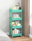 Sywhitta 4-Tier Plastic Rolling Utility Cart with Handle, Multi-Functional Storage Trolley for Office, Living Room, Kitchen, Movable Storage Organizer with Wheels, Green