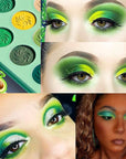 Afflano Green Eyeshadow Palette, Green Glitter Eyeshadow Highly Pigmented, Forest Emerald Christmas Makeup Palettes, Yellow Lime Grass Greenish Makeup Eye Shadow Pallet 15 Color