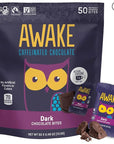 AWAKE - Caffeinated Chocolate Bites - Dark Chocolate, 50 Bites - 50mg Caffeine - Individually Wrapped Energy Bites - Coffee Alternative - Fairtrade, Gluten Free, Non GMO - 0.48oz