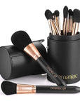 OMANIAC Makeup Brush Set Professional, 12 Pearlescent Wood Handle Makeup Brushes, Premium Cruelty-Free Synthetic Fiber Hair, Travel Make up Brushes Set with Case (Black).