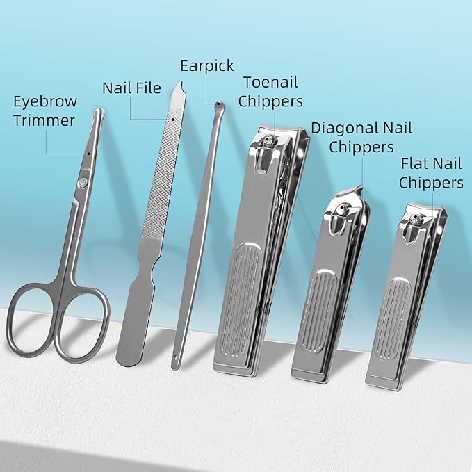Premium Stainless Steel Nail Clippers Set - Travel Grooming Kit, 10pc Manicure/Pedicure Tools with PU Case - Gift Ideas(C-Black)