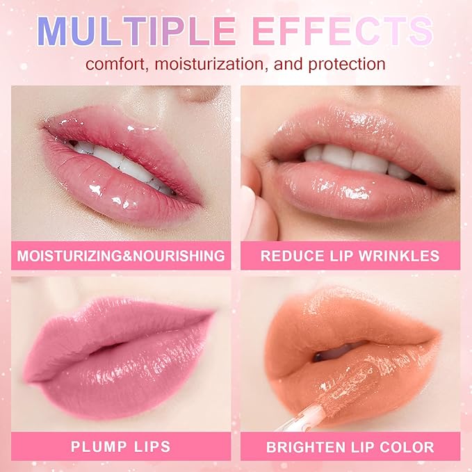6 Colors Lip Gloss Set, Clear Lip Gloss and Glow Lip Oil for Woman, Moisturizing Lipgloss Pack, Non-sticky and Hydrating Fat Oil Lip Gloss