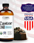 Castor Oil 100% Pure Organic Cold Pressed Unrefined Glass Bottle | USDA Certified Organic | Hexane Free Extra Virgin | For Hair Growth Eyebrows Eyelashes Skin and Castor Oil Pack Wrap