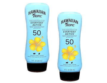 Hawaiian Tropic Everyday Active Sunscreen Lotion SPF 50, Water-Resistant, Broad Spectrum UVA/UVB Protection, 8 fl oz (Pack of 2)