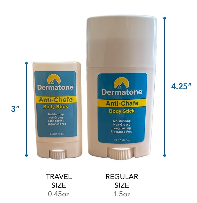 DERMATONE Anti-Chafe Body Stick | 2-Pack | Fragrance Free Skin Balm | Prevent Friction & Chafing | Use for thigh, arm, chest, butt, ball rubbing | Travel/Small 0.45oz sticks