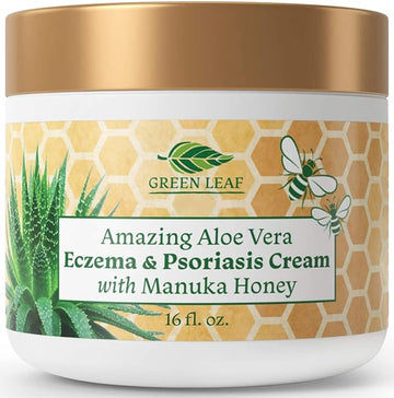 Manuka Honey Eczema Cream Moisturizing Lotion For Psoriasis Relief - Itchy, Dry Skin Rash Ointment -Skin Soothing Moisturizer Baby Kids & Adults-High Strength Body & Face Cream 16oz
