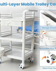Mobile Medical Trolley 3 Tier Rolling Utility Cart with Dirt Bucket & Drawer, Beauty Salon Cart for Spa Tattoo Waxing, Esthetician Carts for Salon Hospital Dental Clinic Home, Postpartum Cart