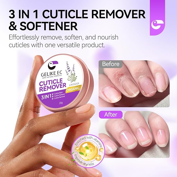 gelike ec Nail Care Cream Organic for Women: Lavender Natural Cuticle Softener Repair Cream for Dry and Splitting Cuticles & Rough and Rigid Skin