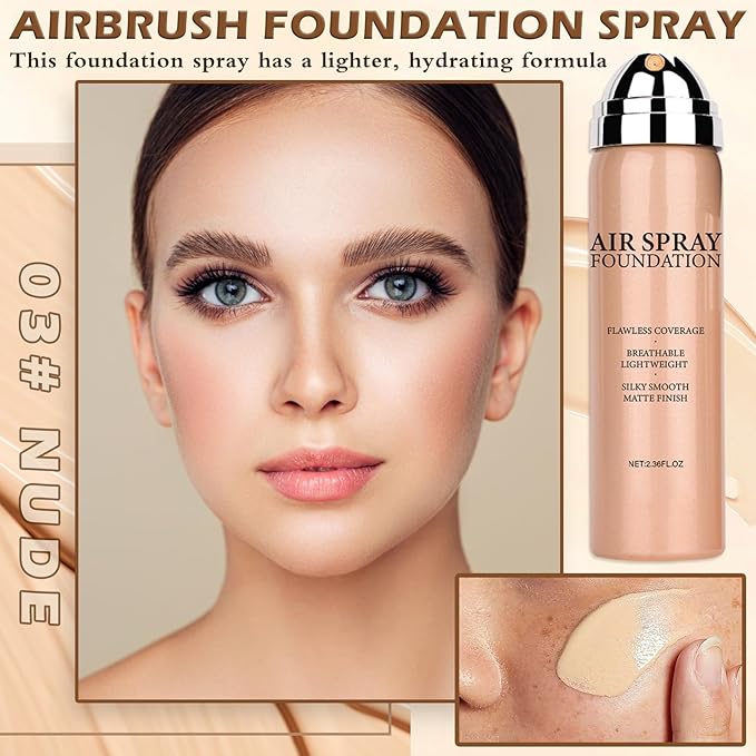 AIUEO Magic Minerals Airbrush Foundation Silk Smooth Airbrush Spray Foundation Full Coverage Airbrush Flawless Setting Spray Foundation Makeup-Nude