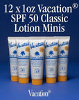Vacation Mini Classic Lotion SPF 50, Water-Resistant, Mini Sunscreen Bulk Party Favor, Beach Must Haves, Traveling Essentials, Suntan Lotion Travel Size, 1 Fl. Oz. (Value Pack of 12)