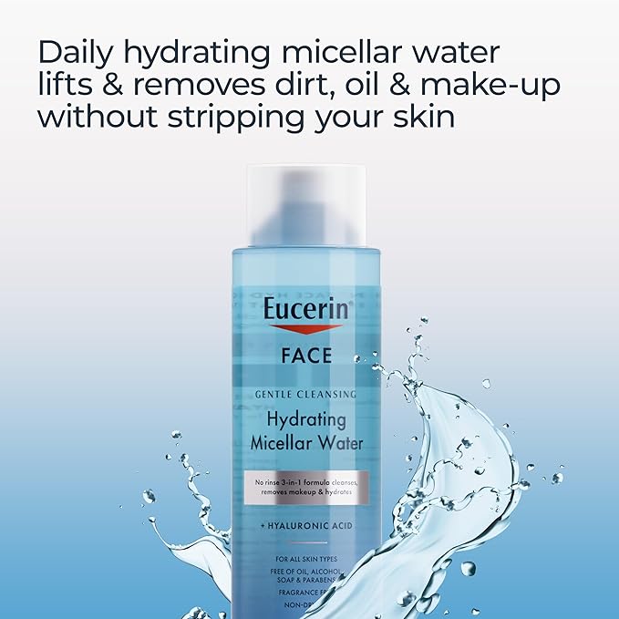 Eucerin Face Gentle Cleansing Hydrating Micellar Water, Face Cleanser and Makeup Remover with Hyaluronic Acid, 13.5 Fl Oz Bottle