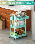 Goovilla 3 Tier Rolling Utility Cart Organizer with Removable Drawer, Stable and Sturdy Blue Rolling Storage Carts with 2 Lockable Wheels for Bathroom, Kitchen, Snack, Craft, Makeup, Baby Essentials