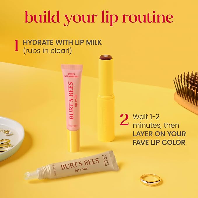 Burt’s Bees Lip Milk, Daily Lip Moisturizer, Toasted Coconut, Vitamin Enriched Moisturizing Lip Balm with Almond Milk and Jojoba Oil, Hydrating for Softer Lips, 1 Tube, 0.34 Fl Oz