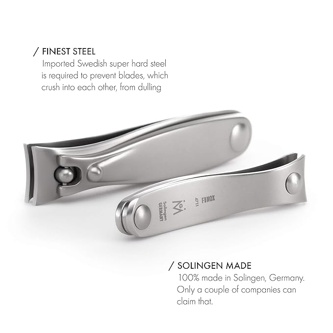 GERMANIKURE 4pc Travel Manicure Set - FINOX Stainless steel tools handmade in Solingen Germany: Nail clipper, Cuticle scissor, Tweezer, Glass Nail file in Leather Case