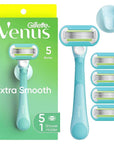 Venus Extra Smooth Women's Razor with Reusable Razor Handle, 5 Razor Blade Refills and Shower Holder
