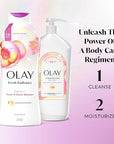 Olay Body Wash for Women, Fresh Radiance, Refreshing & Renewing, Made with Plant Based Cleansers, B3 Botanical Complex, For All Skin Types, Peach & Cherry Blossom Scent, 22 fl oz (Pack of 4)