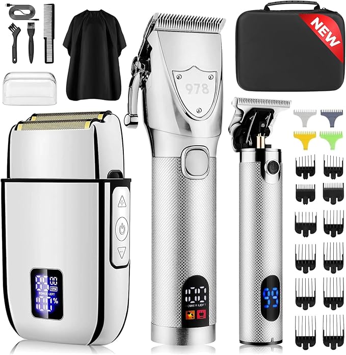 Suttik Professional Hair Clippers Set for Men, Electric Foil Shavers for Men, Barber Kit Clipper and Trimmer Set with Travel Case