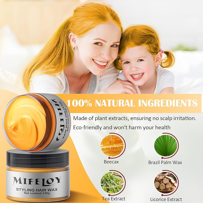 Gold Temporary Hair Color Wax, Golden Instant Natural Hairstyle Cream Dye, Blonde Washable Styling Pomadesfor Men Girls Women Youth, Disposable Coloring Mud for Party Cosplay DIY Halloween