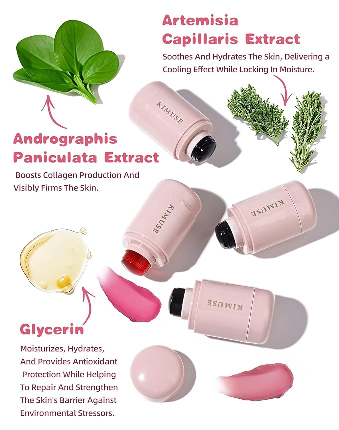 KIMUSE Jelly Cheek & Lip Tint, Watercolor Blush, Multi-Use Makeup, Tint for Cheeks, Lips & Eyes, Lightweight, Sheer & Buildable Color, Vegan Formula, Cruelty-Free