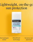Neutrogena Ultra Sheer Dry Touch SPF 50 Mineral Sunscreen Stick for Sensitive Skin, Zinc Oxide, Body & Face Sunscreen with Vitamin E, No White Residue & Vegan, 1.5 oz