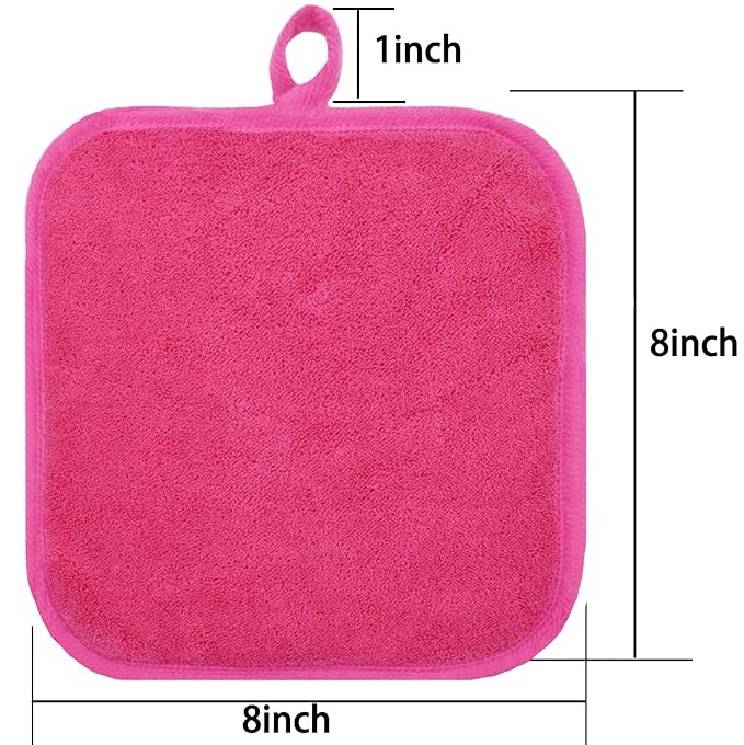 Makeup Remover Cloths for Face, Eye, Lips - Reusable Makeup Remover Pads Soft Microfiber Facial Cleansing Cloths 8 x 8 inch 6 Pack (Dark Pink)