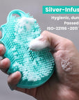 Silicone Body Scrubber Silver-Infused Dual-Sided 3-in-1 for Shower, Body Cleaning+Massage+Exfoliator Body Brush Buffer for Men and Women, Silicone Loofah, Non-Slip Handle (Mint Green)