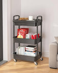 Calmootey 3-Tier Rolling Utility Cart with Drawer,Multifunctional Storage Organizer with Plastic Shelf & Metal Wheels,Storage Cart for Kitchen,Bathroom,Living Room,Office,Black