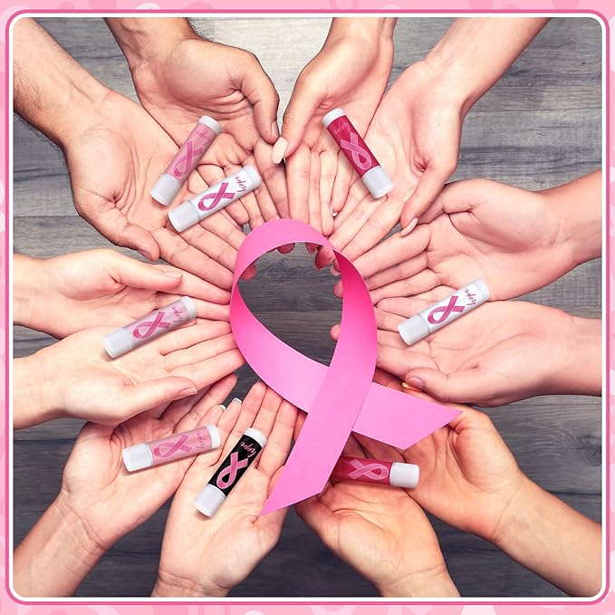 25 Pack Breast Cancer Awareness Accessories Gifts Bulk Lip Balms Favors Pink Ribbon Lip Balms Favors Breast Cancer Awareness Month Support Party Items Decorations for Women Men Survivors