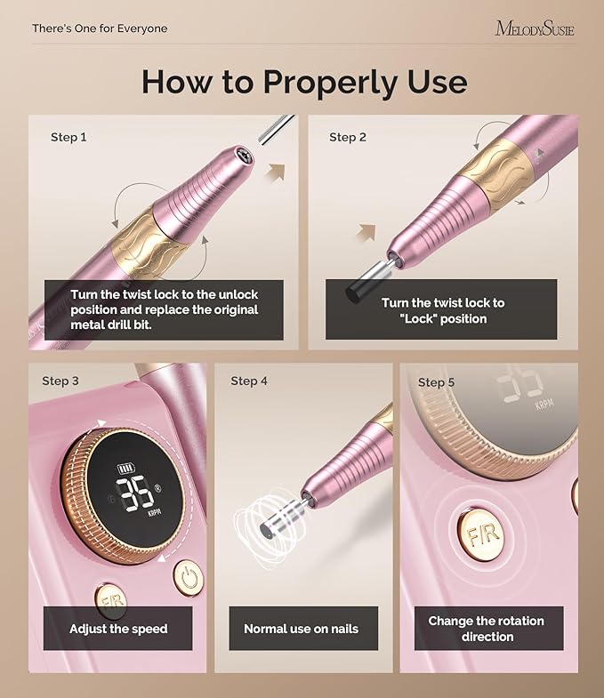 MelodySusie 2 in 1 Professional 35,000 RPM Nail Drill Kit, Coreless Rechargeable SM330G Electric Nail File, Cordless Portable Nail E File for Acrylic Gel Nails Polish Removal, Lightweight & Quiet Pink