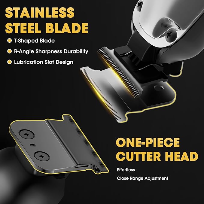 Hair Clippers for Men,4 in 1 Professional Hair Clippers T-Blade Trimmer Electric Foil Shaver Nose Hair Trimmer Set,Cordless Barber Hair Cutting Men’s Grooming Kit LCD Display Gifts (Silver)