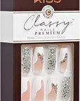 KISS Premium Classy Fake Nails - Stay Modish, Long & Square, Super Glam, Jewel Accents, Waterproof, Smudge Proof, No Dry Time, Durable, Takes Minutes, Quick & Easy | 30 Count