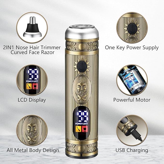 Soonsell Men's Professional Hair Clippers & Trimmer Set with T-Blade, Nose Trimmer, Foil Shaver and LCD Display Display(Bronze
