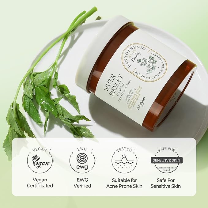 SKINFOOD Pantothenic Water Parsley Clear Toner Pad, Daily Exfoliating Pads for Sensitive Skin, Korean Skincare Sebum Control Face Toner for Trouble Skin, 8.81 oz (60 Pads)