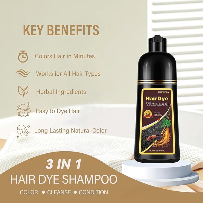 Red Hair Dye Shampoo, Instant Hair Color Shampoo, Natural Red Hair Dye, Covers Gray in Minutes, Long Lasting Burgundy Hair Dye, Champu Para Canas, 16.90 Fl Oz