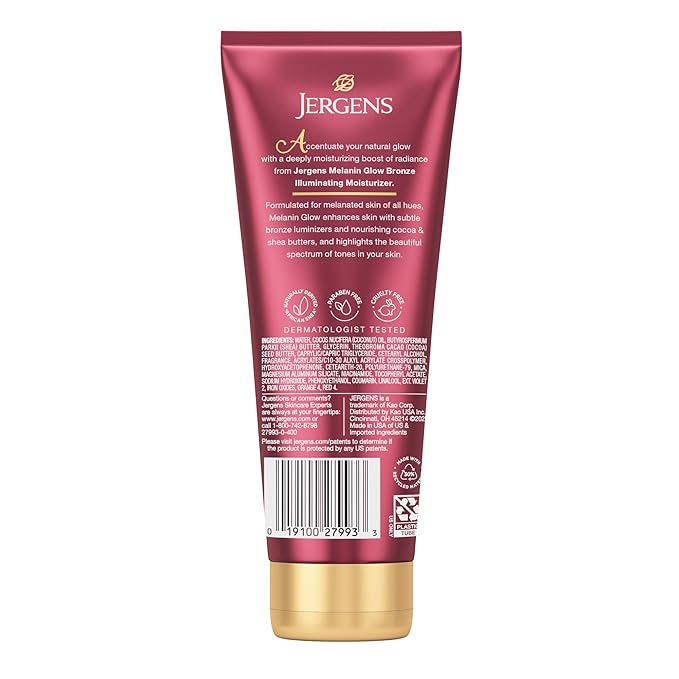 Jergens Hand and Body Lotion, Melanin Glow Illuminating Moisturizer, With Bronze Luminizers, 7 Oz