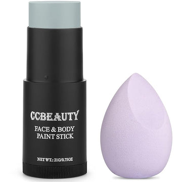 CCbeauty Light Grey Face Paint Stick,Face Painting Kit,Non Toxic SFX Makeup For Grayscale Wolf Halloween Costume Cosplay,Professional FX Body Paint,Full Coverage Painting Foundation With Makeup Sponge