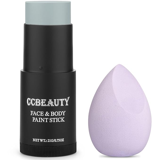 CCbeauty Light Grey Face Paint Stick,Face Painting Kit,Non Toxic SFX Makeup For Grayscale Wolf Halloween Costume Cosplay,Professional FX Body Paint,Full Coverage Painting Foundation With Makeup Sponge