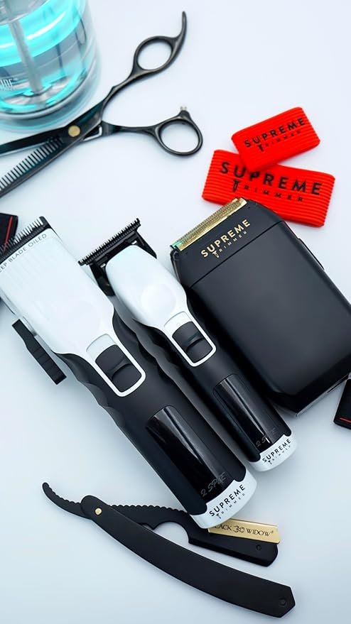 Supreme Trimmer 3-in-1 Barber Bundle | 2Spee Clipper, 2Spee Trimmer & Crunch Foil Shaver | Professional Beard Trimmer Men’s Hair Clipper Kit | White
