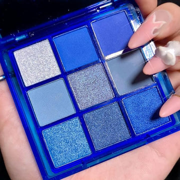 9-Color Glitter Matte Eyeshadow Palette, Silver Grey, Light Blue, Highly Pigmented Waterproof Corpse Bride Makeup for Blue Eyes