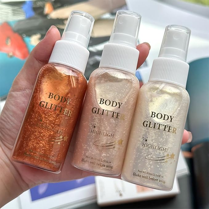 MAEPEOR Body Glitter Spray 4 Colors Quick-Drying and Non-Sticky Body Glitter Spray Moisturizing Bronze Body Shimmer for Face Hair Body (80ML, 04 Bronze Gold)