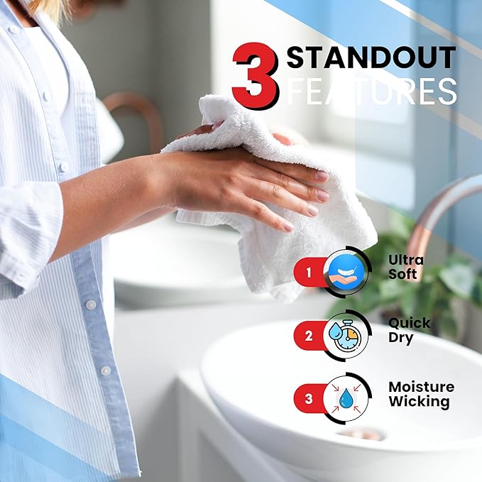 Infinitee Xclusives Luxury Wash Cloths for Showering [13x13] – 100% Cotton Washcloths [Pack of 4], Soft and Absorbent Face Towels for Bathroom Wash Clothes, Gym, and Spa (Brilliant White)