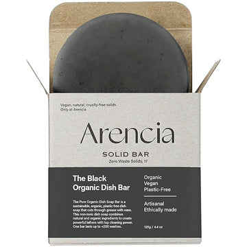 ARENCIA Black Organic Dish Soap Bar – Non-Toxic, Vegan, Eco Kitchen Bar, Sustainable, Zero Waste, Plant-Based, Free of Fragrance, Cuts Through Grime, Camping, Oatmeal Dish Soap